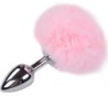 Plug Anal Lisse Métal Pompon Rose Taille L