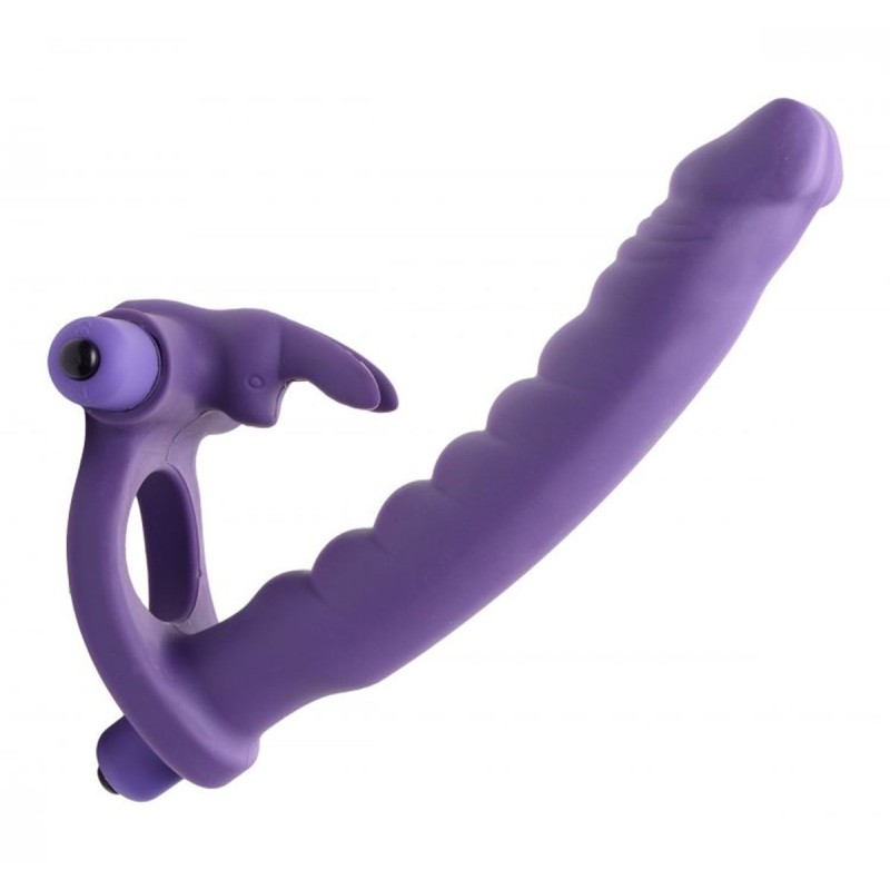 Inel vibrator pentru penis cu iepuraș, pentru dublă penetrare și dublă plăcere