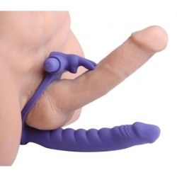 Inel vibrator pentru penis cu iepuraș, pentru dublă penetrare și dublă plăcere