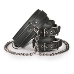 Halsband i läder med handbojor