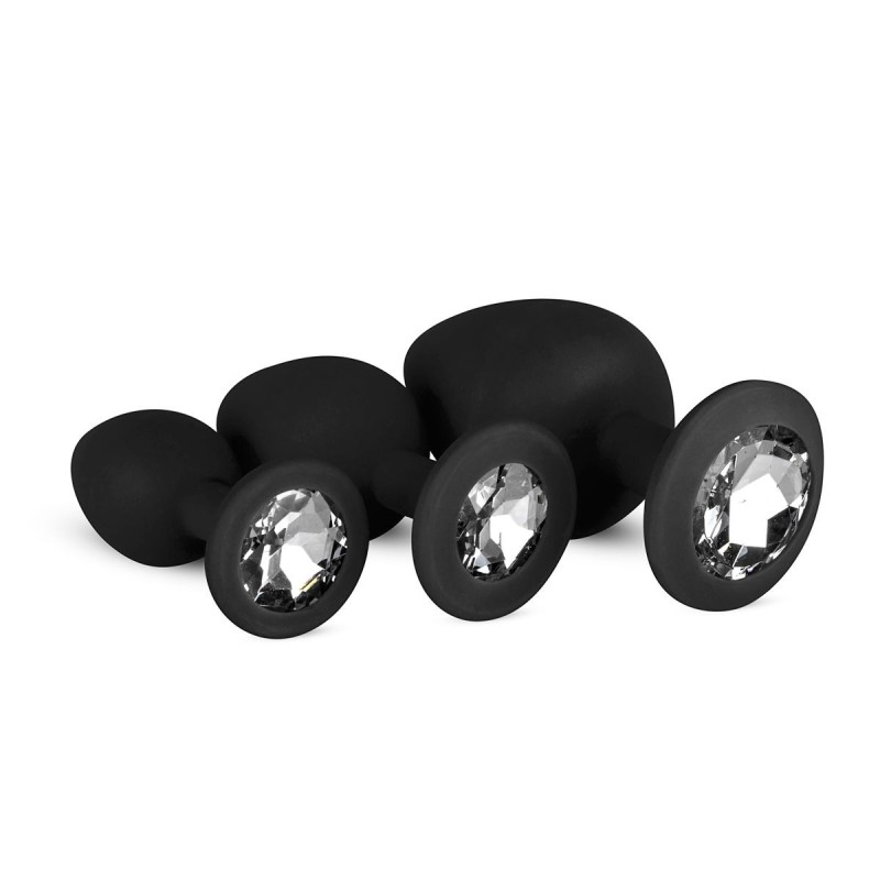 Siliconen anale plugs set met diamant - Zwart