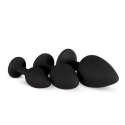 Conjunto de plugs anais de silicone com diamante - Preto