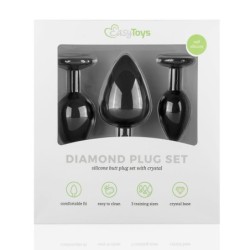 Set de tapones anales de silicona con diamante - Negro