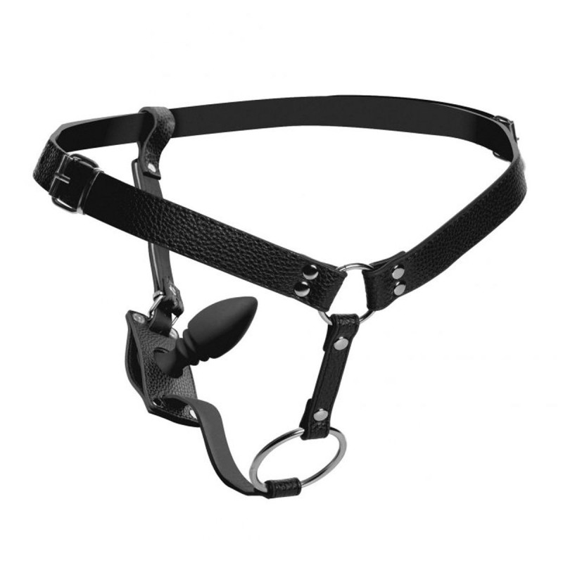 Harness with cock ring and butt plug